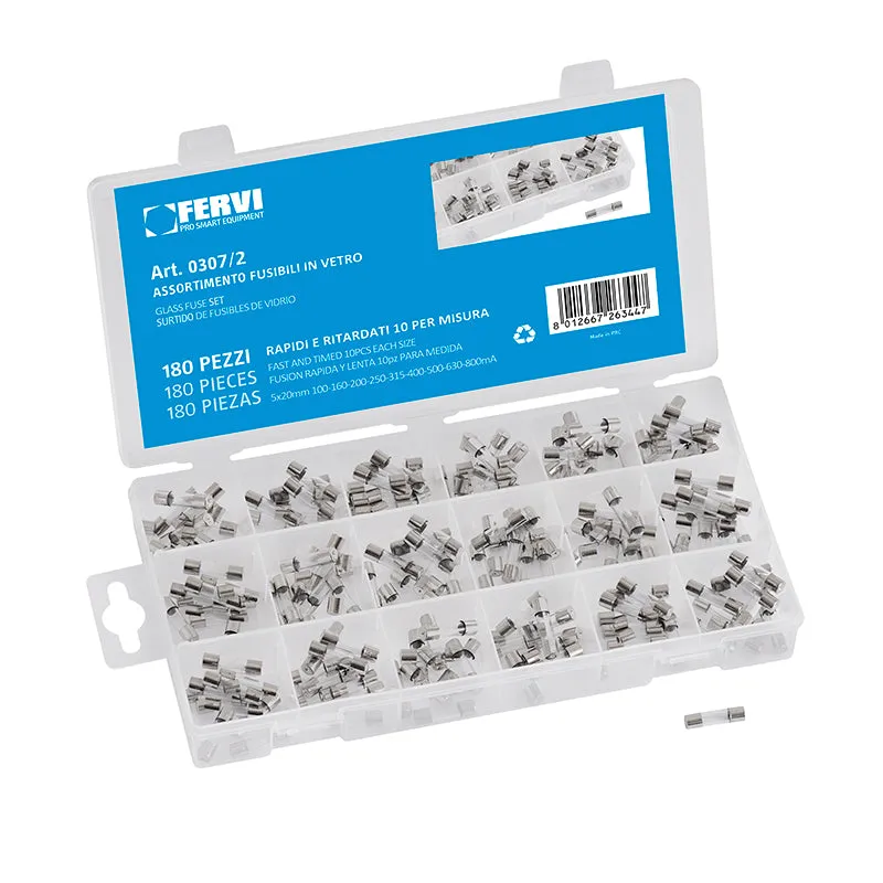 Assortimento 180 fusibili vetro Fervi 0307/2