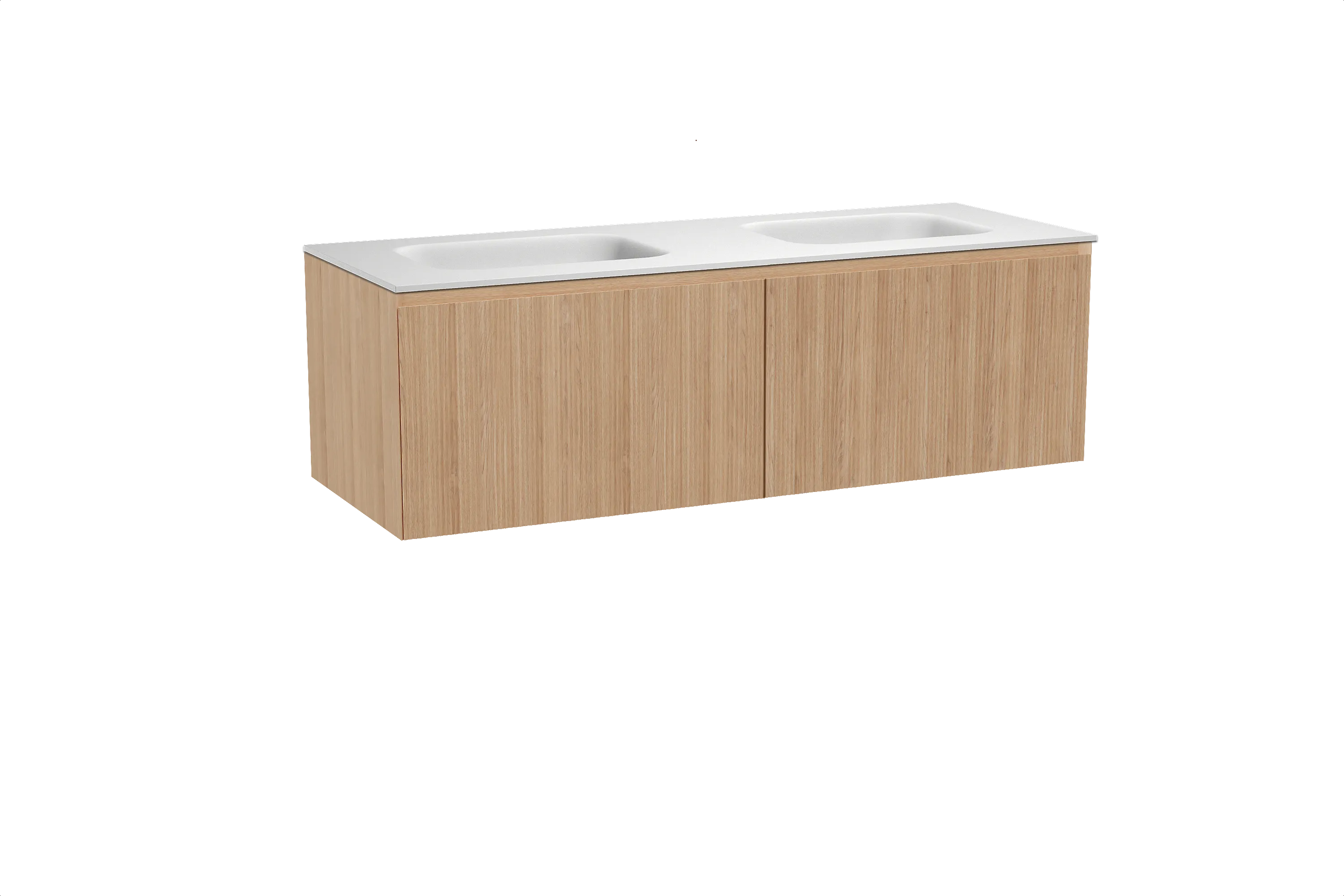 Balmani Fila meuble salle de bains suspendu 150 x 55 cm chêne naturel avec Tablo Arcato double vasque en solid surface blanc mat