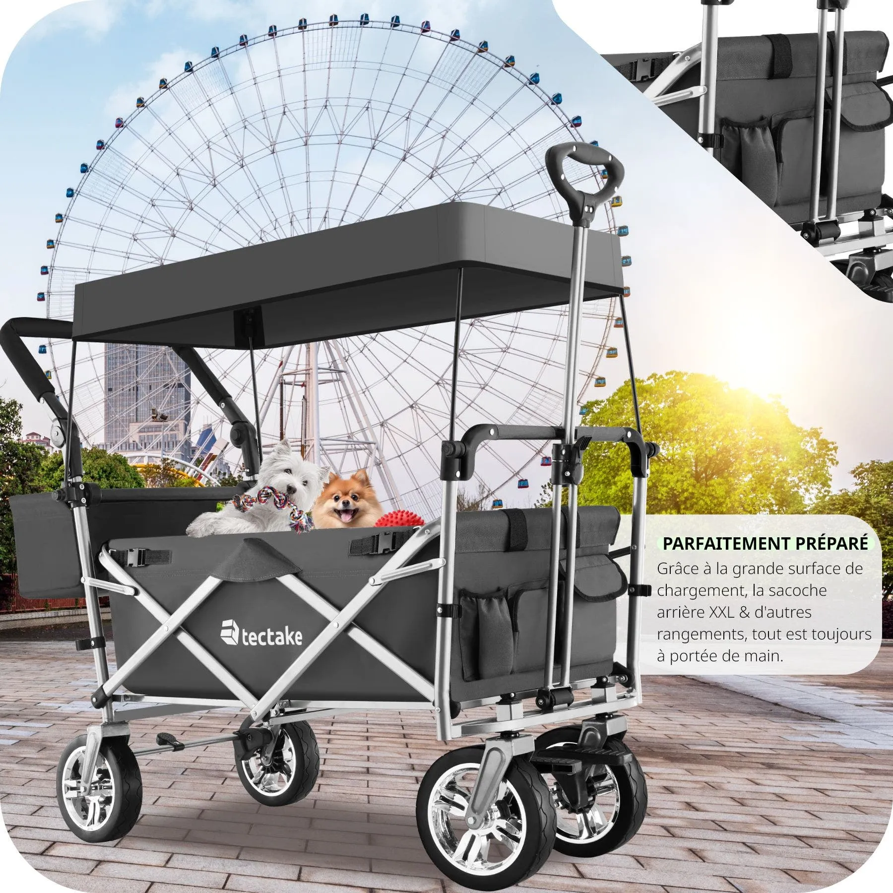 Chariot de jardin \u00e0 main pliable Nico avec sac de transport capacit\u00e9 de charge 80kg