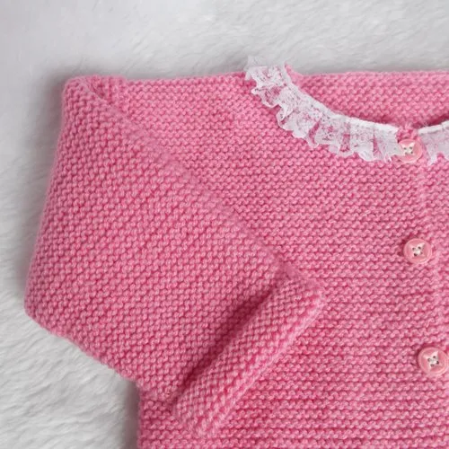 Gilet bébé rose 12 mois  tricoté main en laine acrylique