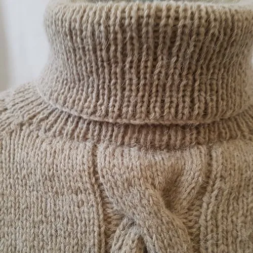 Pull pour homme, beige, raglan, à col roulé, ultra léger, en laine, acrylique, polyamide, taille l, tricoté à la main