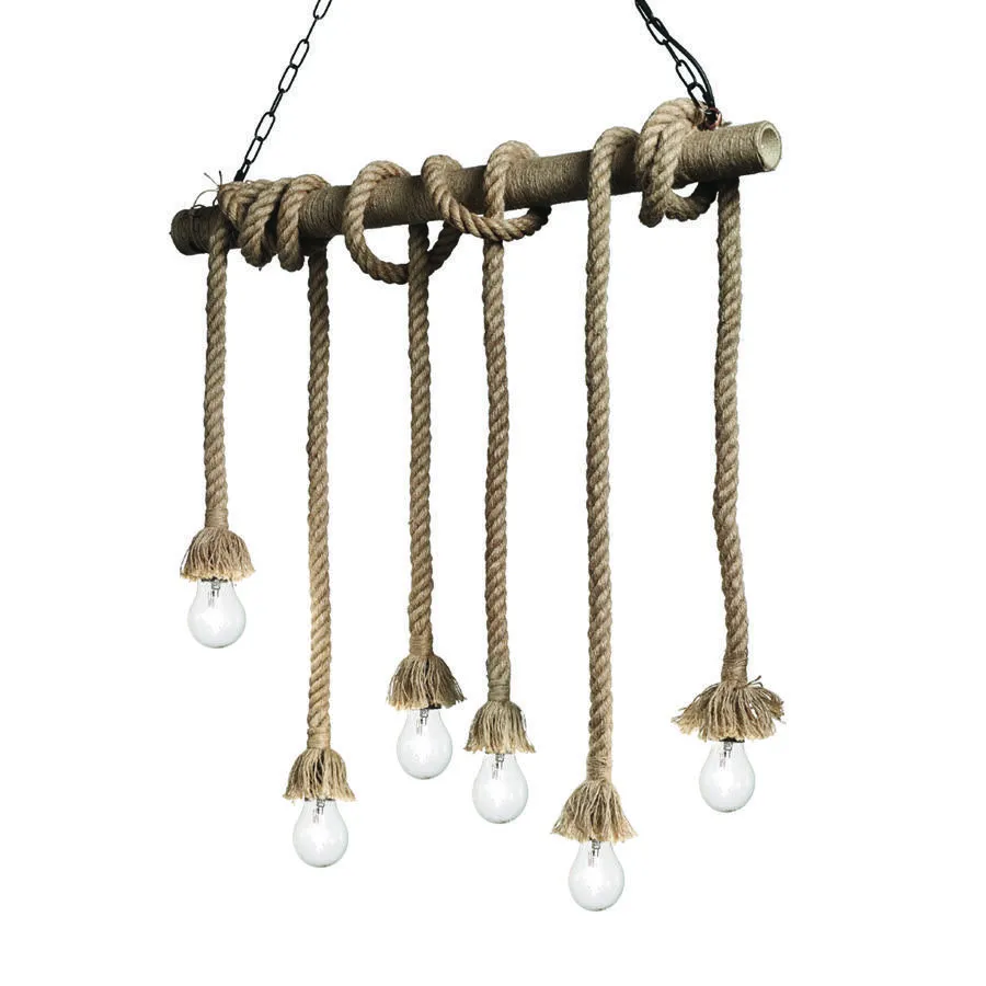 Suspension en corde 6 lampes Ideal lux Canapa Antique Corde